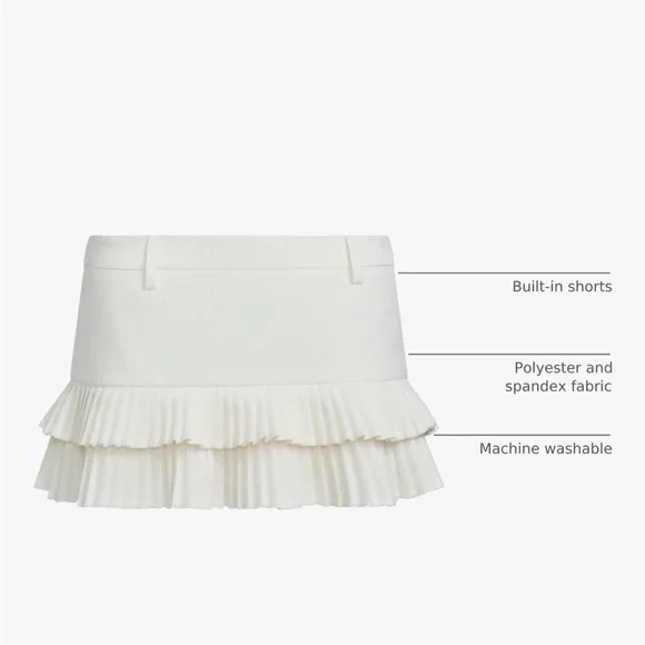 Qelvarine White Pleated Ruffle Mini Skort – Low Rise – Side Zip – Size XS - Picture 9 of 11